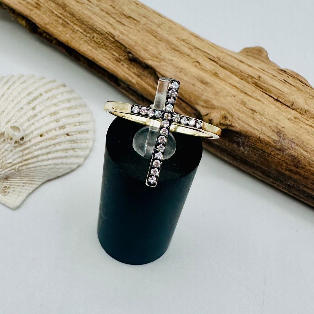 Gold Plated Sterling Silver CZ Cross Ring Size 9